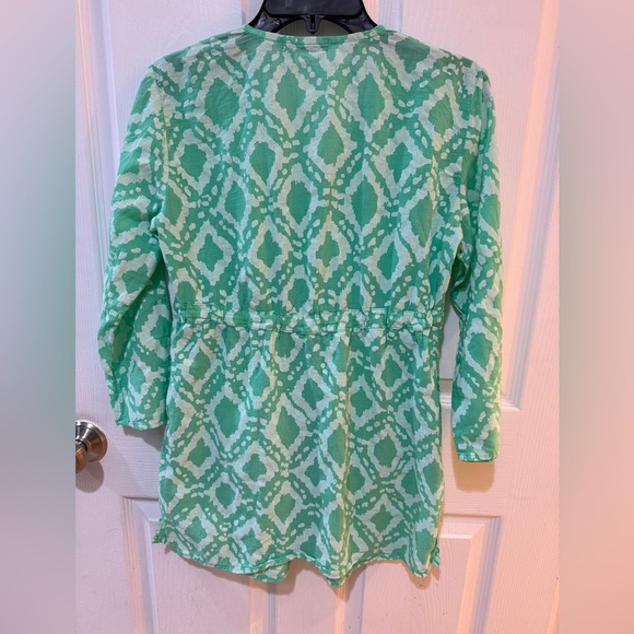 Fresh Produce Vibrant Green Patterned Blouse 100% Cotton w pockets💚 - Picture 6 of 6